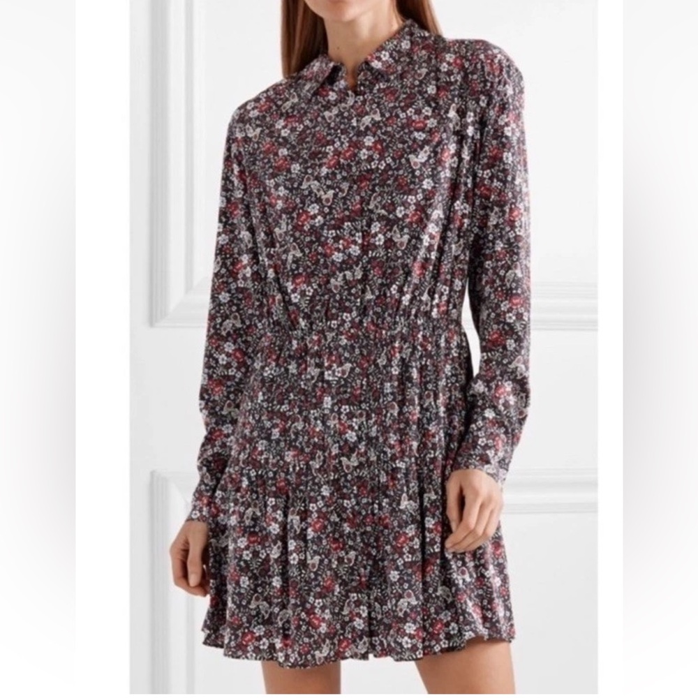 NWT Veronica Beard Rory Dress Silk Floral Black Shirt Dress Size 6 Long Sleeve